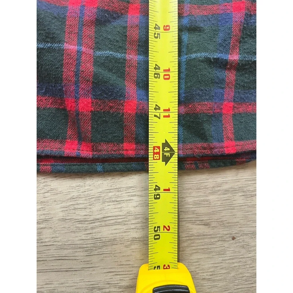 VTG LL BEAN Nightgown Women's Small Long Flannel Turtleneck Plaid Red Blue Black